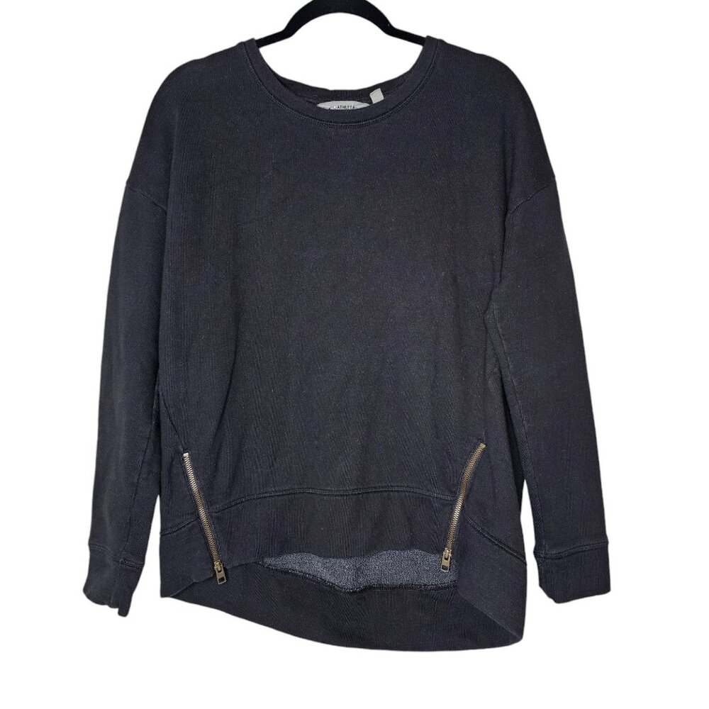 ❤️Athleta Size Small Black Cityscape Pull Over Crew Neck Sweater Zippers At Hips